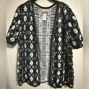 Alfred Dunner Open-front Crochet Jacket/Cardigan w/ Short Sleeves